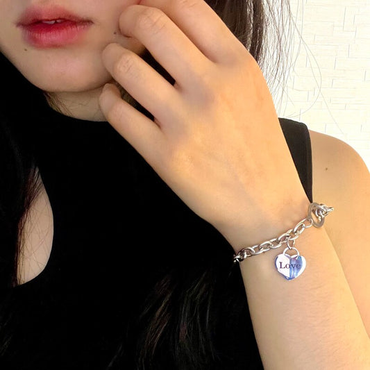 Chunky Chain Toggle Bracelet: Personalized Heart Charm