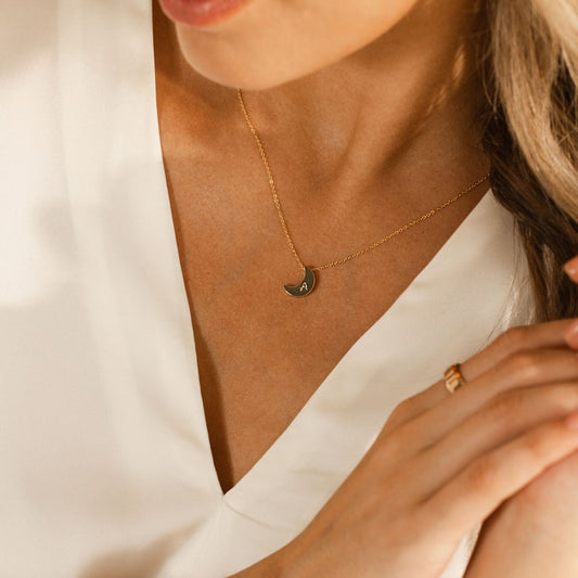 Moon Charm Necklace With Your Own Initial personalized Gifts For Her Moon Handmade Necklace Dainty Charm Necklace