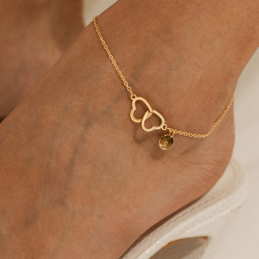 16K Gold Personalized Heart Anklet: Custom Name Dainty Ankle Bracelet