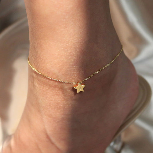 Dainty Star Anklet: Hand-Stamped 16K Plated Ankle Bracelet