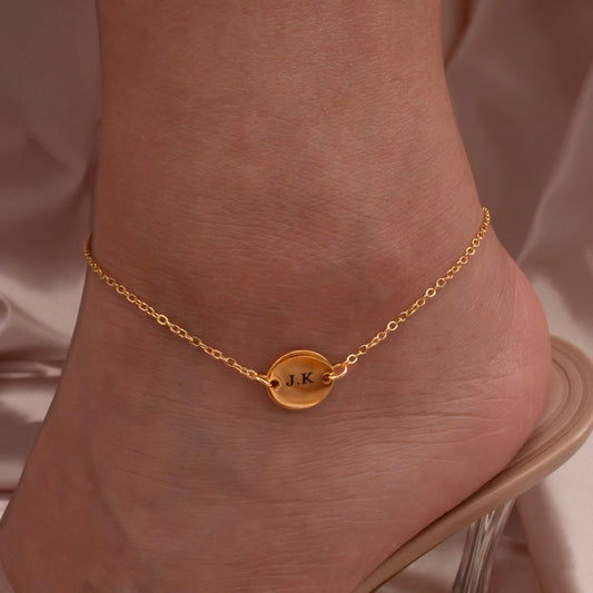 Personalized Coin Anklet: 16K Gold Plated Disc Charm