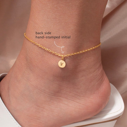 Dainty Heart Initial Anklet: Personalized 16K Plated Ankle Bracelet