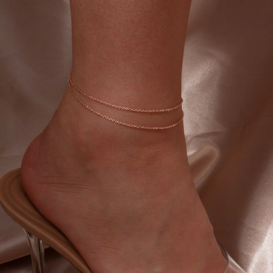 Simple double chain anklet personalized initial coin anklets minimalist 16K gold plated anklets