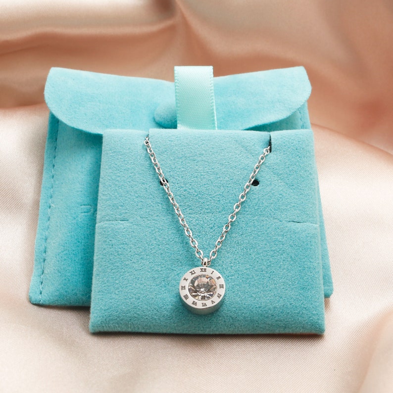 Silver Roman Numerals Necklace: Personalized Cubic Zirconia Pendant