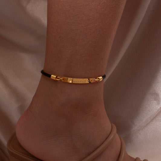 Personalized Leather Name Bar Anklet: Friendship Couple Bracelet