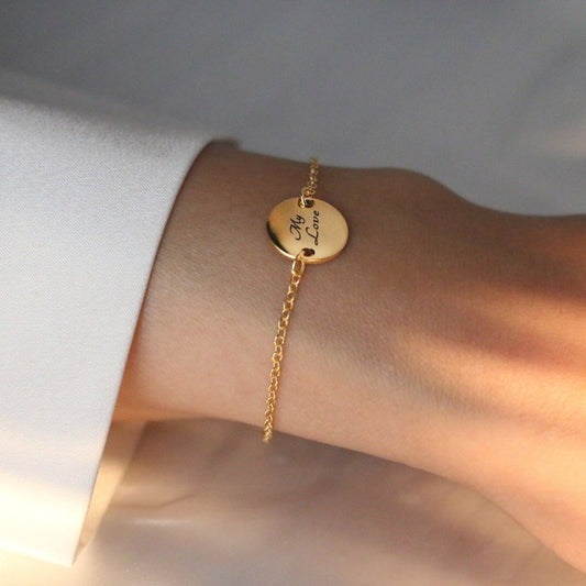 Personalized Initial Disc Bracelet: 16K Plated Friendship Gift