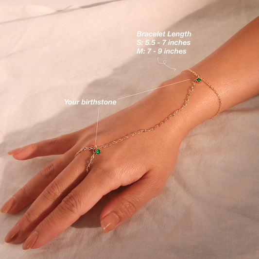 Birthstone Gold Hand Chain Bracelet for Her Link Ring Bracelet slave Bracelet Finger Chain Bracelet