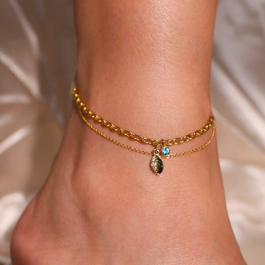Gold Layered Birthstone Anklet: Heart Charm, Birthday Gift