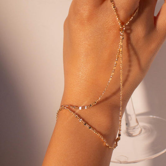 Shiny Hand Chain Bracelet: 16K Plated Ring Bracelet