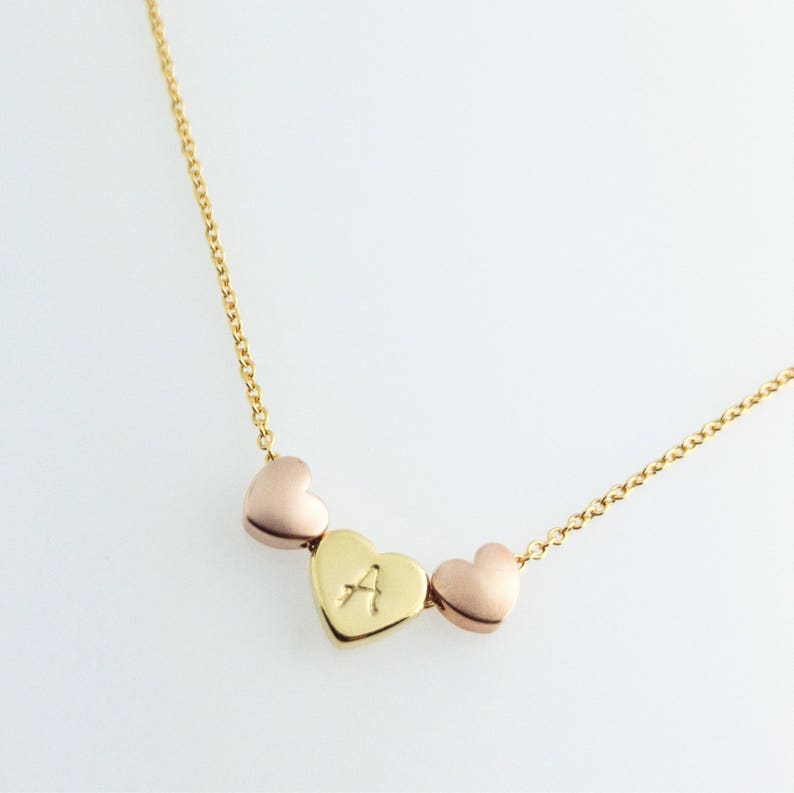 Personalized Triple Heart Necklace: 16k Gold Plated Initial Charm