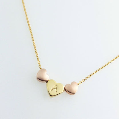 Personalized Triple Heart Necklace: 16k Gold Plated Initial Charm