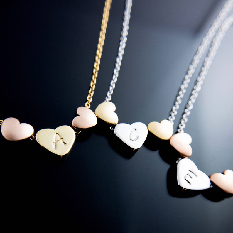 Personalized Triple Heart Necklace: 16k Gold Plated Initial Charm