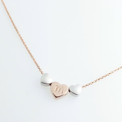 Personalized Triple Heart Necklace: 16k Gold Plated Initial Charm
