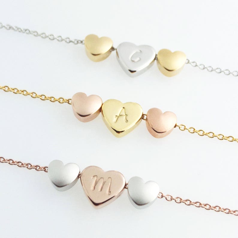 Personalized Triple Heart Necklace: 16k Gold Plated Initial Charm