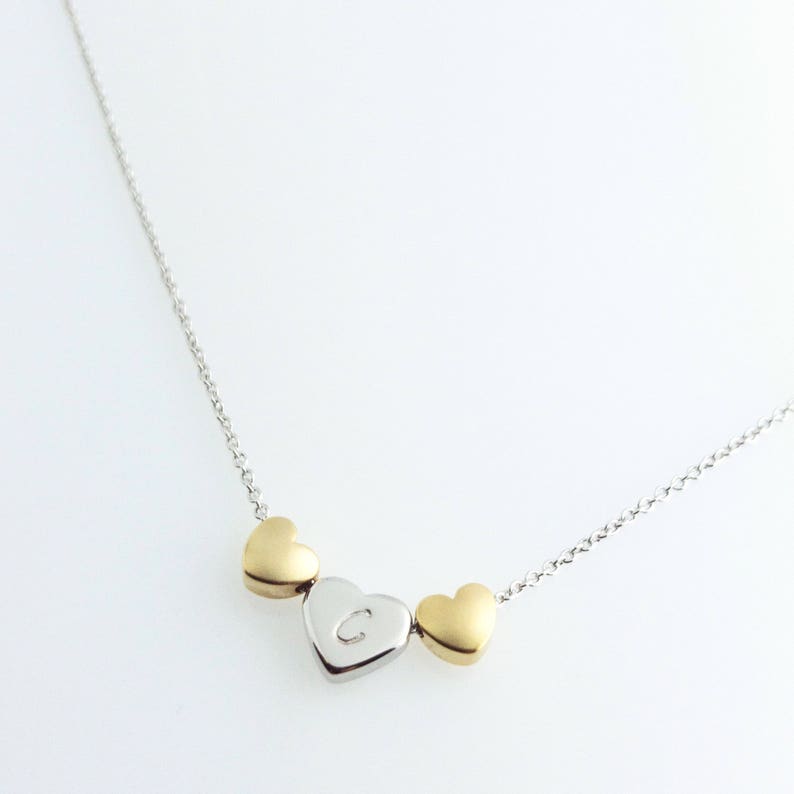 Personalized Triple Heart Necklace: 16k Gold Plated Initial Charm