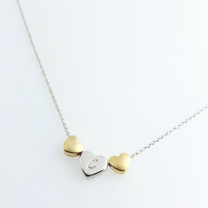 Personalized Triple Heart Necklace: 16k Gold Plated Initial Charm