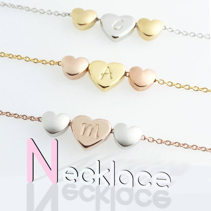 Personalized Triple Heart Necklace: 16k Gold Plated Initial Charm