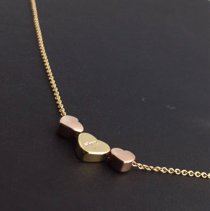 Personalized Triple Heart Necklace: 16k Gold Plated Initial Charm