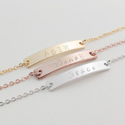 Name Bar Bracelet Hand Stamped Gold, Silver, Rose Gold Plated Custom Jewelry