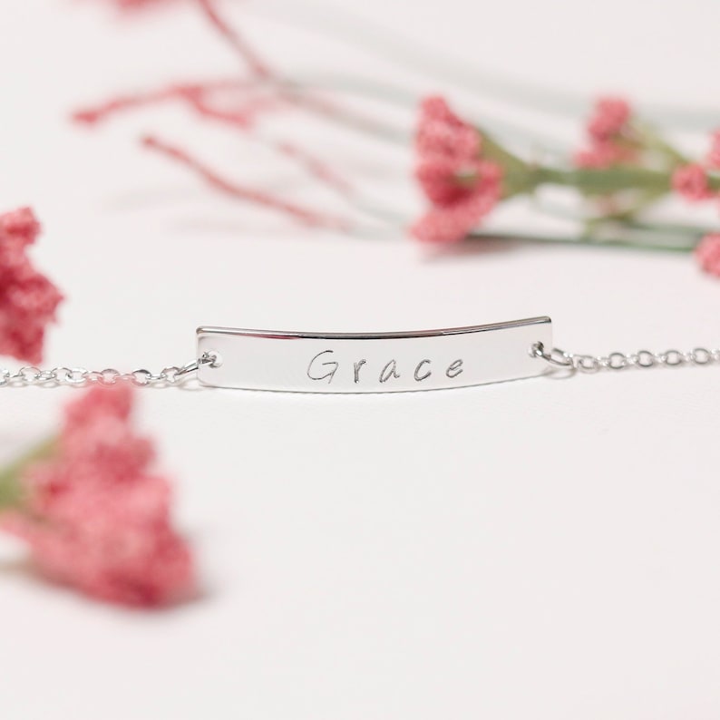 Name Bar Bracelet Hand Stamped Gold, Silver, Rose Gold Plated Custom Jewelry