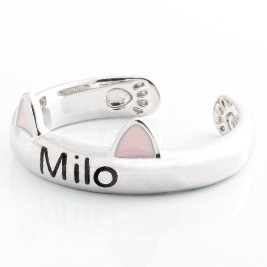 Personalized Sterling Silver Cat Ring: Adjustable Name Ring