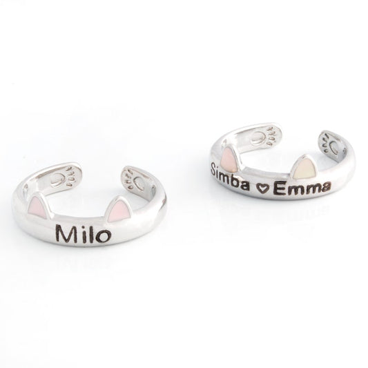 Personalized Sterling Silver Cat Ring: Adjustable Name Ring
