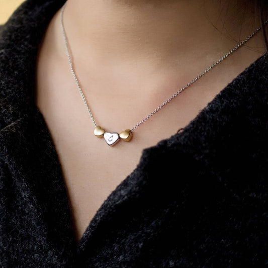 Personalized Triple Heart Necklace: 16k Gold Plated Initial Charm