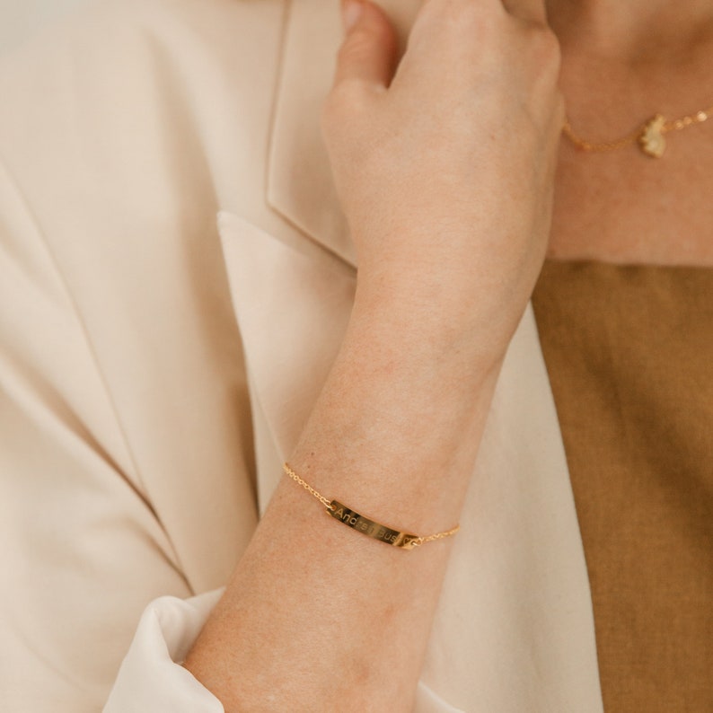 Name Bar Bracelet Hand Stamped Gold, Silver, Rose Gold Plated Custom Jewelry