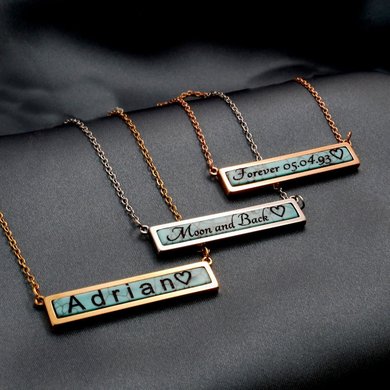 Custom Turquoise Marble Stone Name Pendant Necklace