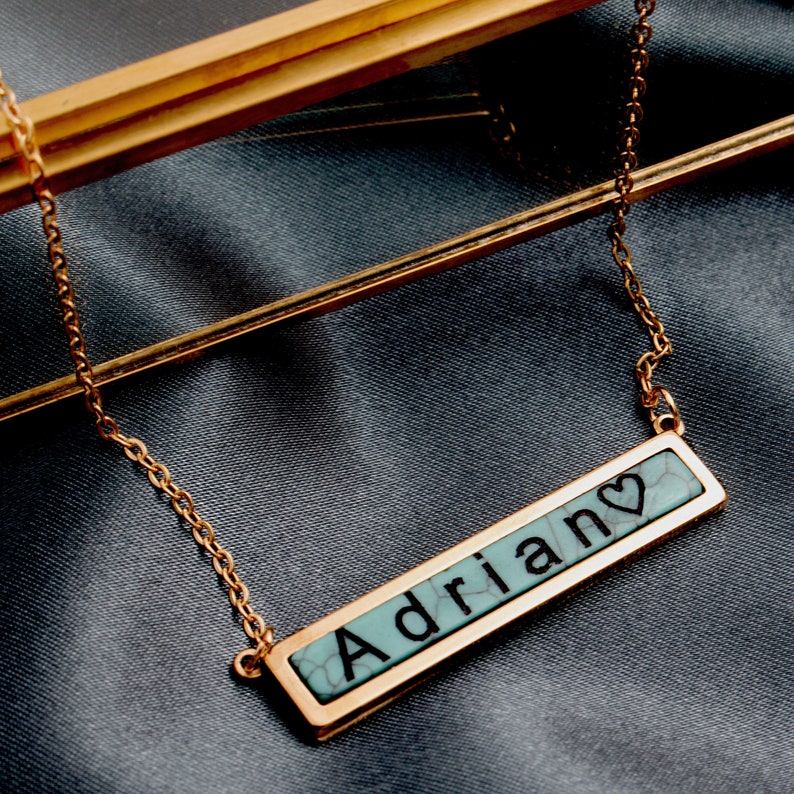 Custom Turquoise Marble Stone Name Pendant Necklace