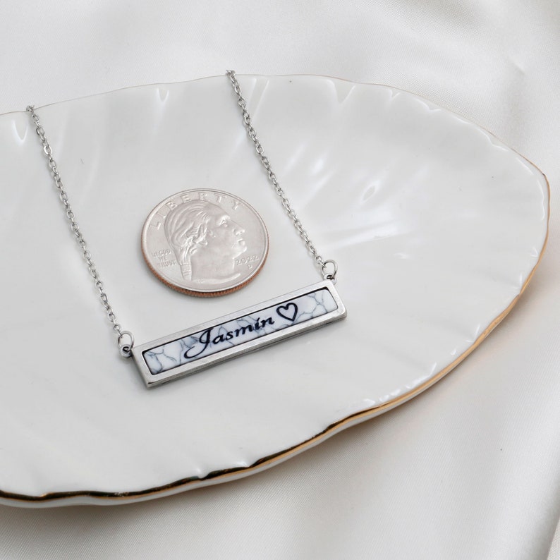 Custom White Marble Stone Pendant Necklace: Personalized Name Jewelry