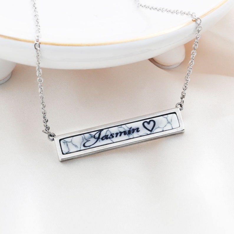 Custom White Marble Stone Pendant Necklace: Personalized Name Jewelry
