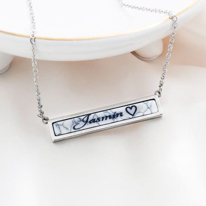 Custom White Marble Stone Pendant Necklace: Personalized Name Jewelry
