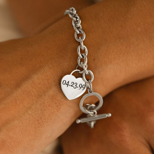 Chunky Chain Toggle Bracelet: Personalized Heart Charm
