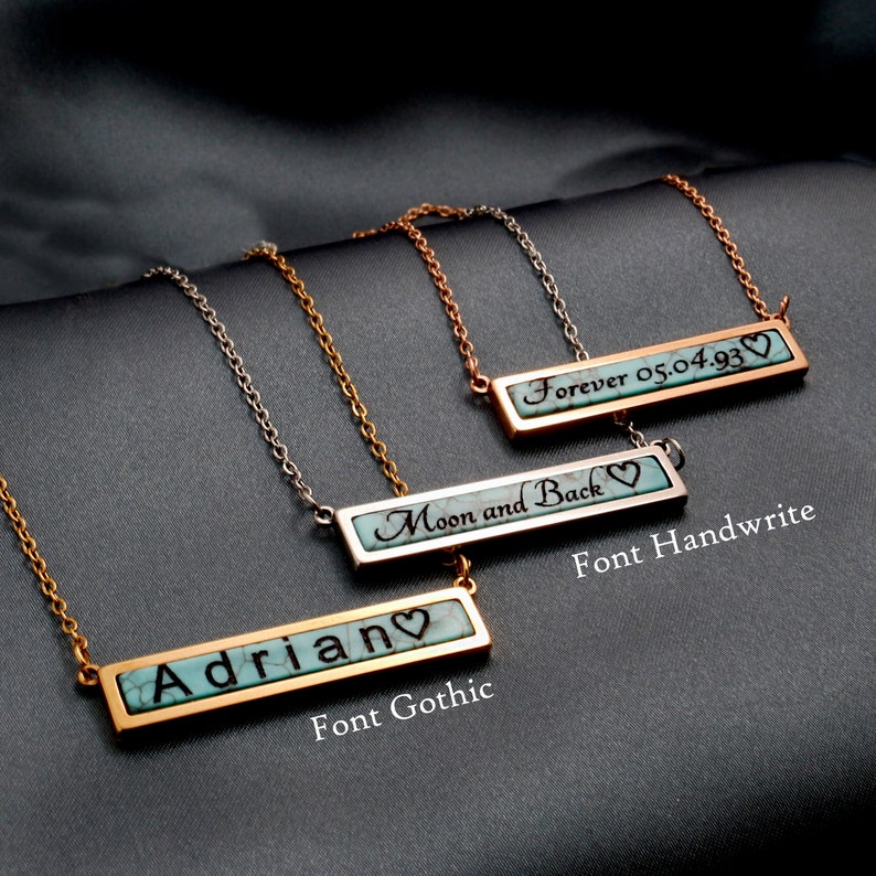 Custom Turquoise Marble Stone Name Pendant Necklace