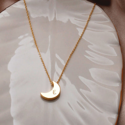 Moon Charm Necklace With Your Own Initial personalized Gifts For Her Moon Handmade Necklace Dainty Charm Necklace