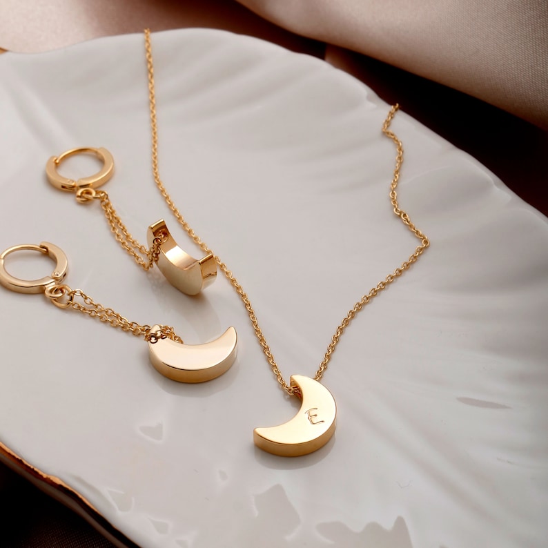 Moon Charm Necklace With Your Own Initial personalized Gifts For Her Moon Handmade Necklace Dainty Charm Necklace