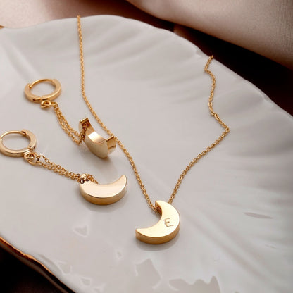 Moon Charm Necklace With Your Own Initial personalized Gifts For Her Moon Handmade Necklace Dainty Charm Necklace