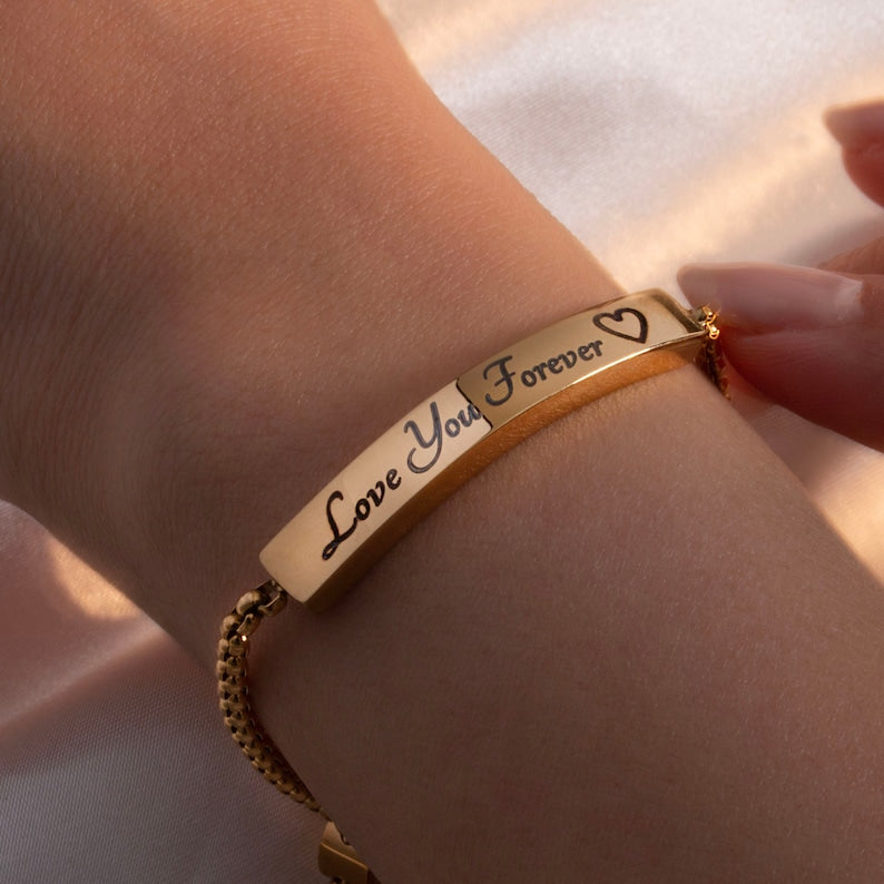 Personalized Gold Slider Bracelet: Skinny Snake Chain, Adjustable Fit