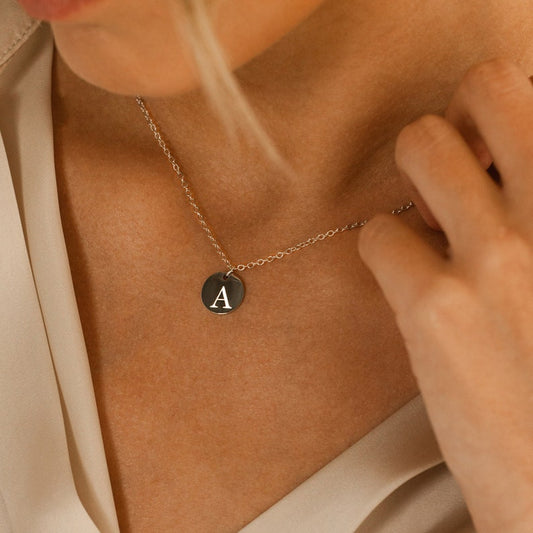 Personalized Initial Disk Necklace: 16K Plated Coin Pendant