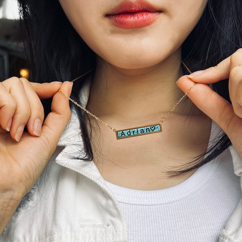 Custom Turquoise Marble Stone Name Pendant Necklace