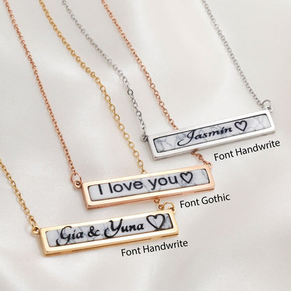 Custom White Marble Stone Pendant Necklace: Personalized Name Jewelry