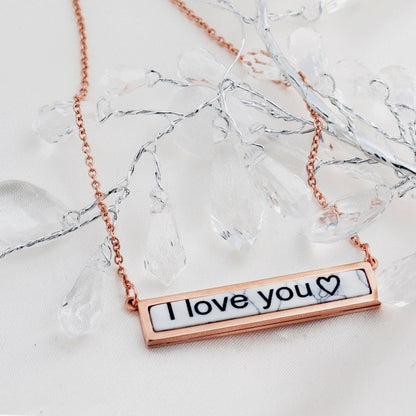 Custom White Marble Stone Pendant Necklace: Personalized Name Jewelry