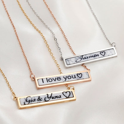 Custom White Marble Stone Pendant Necklace: Personalized Name Jewelry
