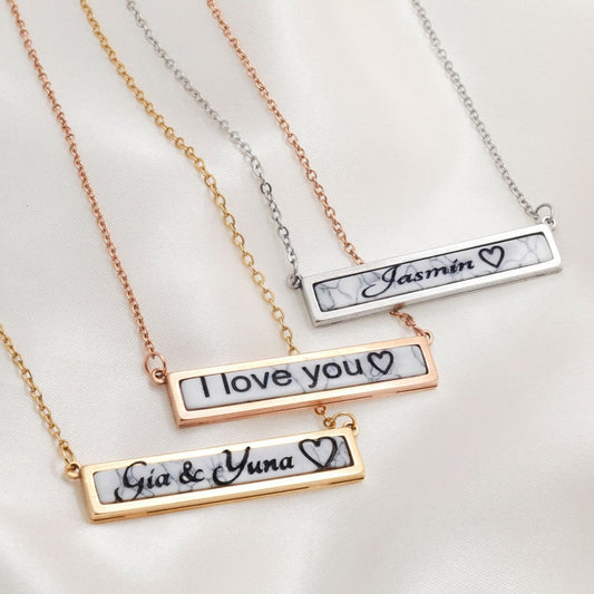 Custom White Marble Stone Pendant Necklace: Personalized Name Jewelry