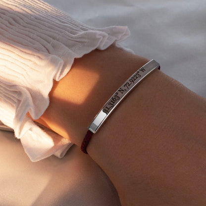 Personalized Cotton Rope Bracelet: 16K Gold Plated Bar, Good Luck Cord