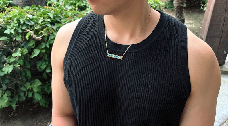 Custom Turquoise Marble Stone Name Pendant Necklace