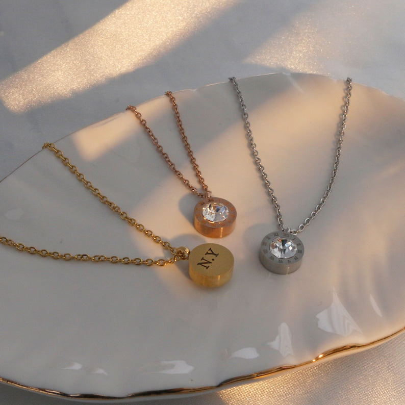 Silver Roman Numerals Necklace: Personalized Cubic Zirconia Pendant