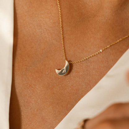 Moon Charm Necklace With Your Own Initial personalized Gifts For Her Moon Handmade Necklace Dainty Charm Necklace