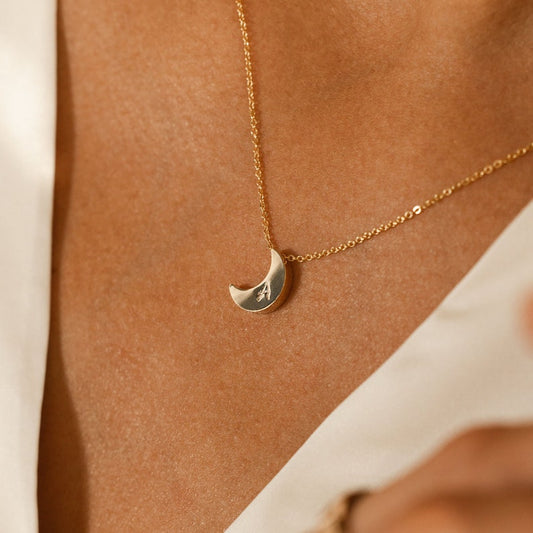 Moon Charm Necklace With Your Own Initial personalized Gifts For Her Moon Handmade Necklace Dainty Charm Necklace